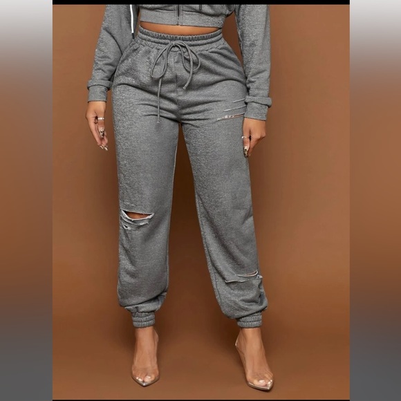 Drawstring Waist Ripped Sweatpants - Picture 1 of 3